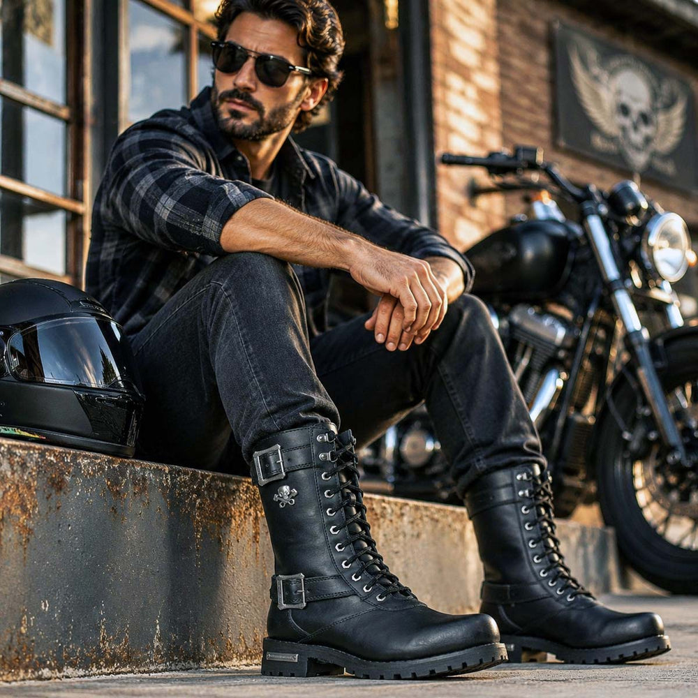 Milwaukee Leather Men's Black Fury 12-Inch Motorcycle Boots, MBM9014