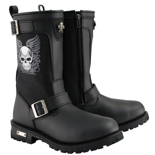 Milwaukee Leather Men's Black Tribal Skull Motorcycle Boots, MBM9021