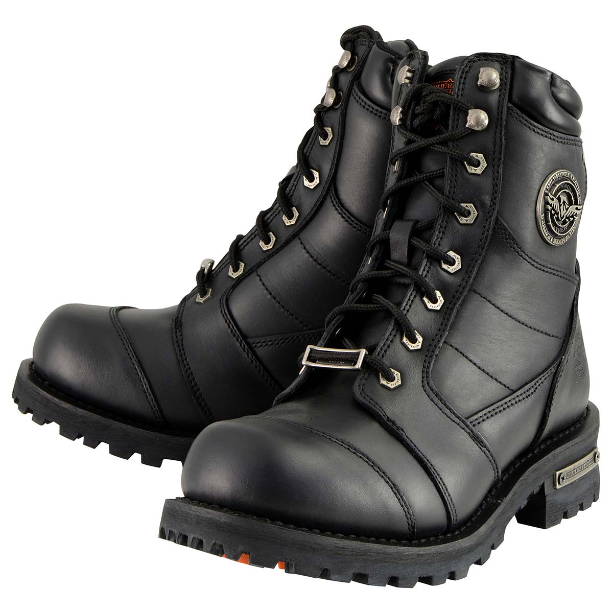 Milwaukee Leather Classic Men's Black Leather Wide-Width 8-inch Lace-Up Logger Biker Boots MBM9030W