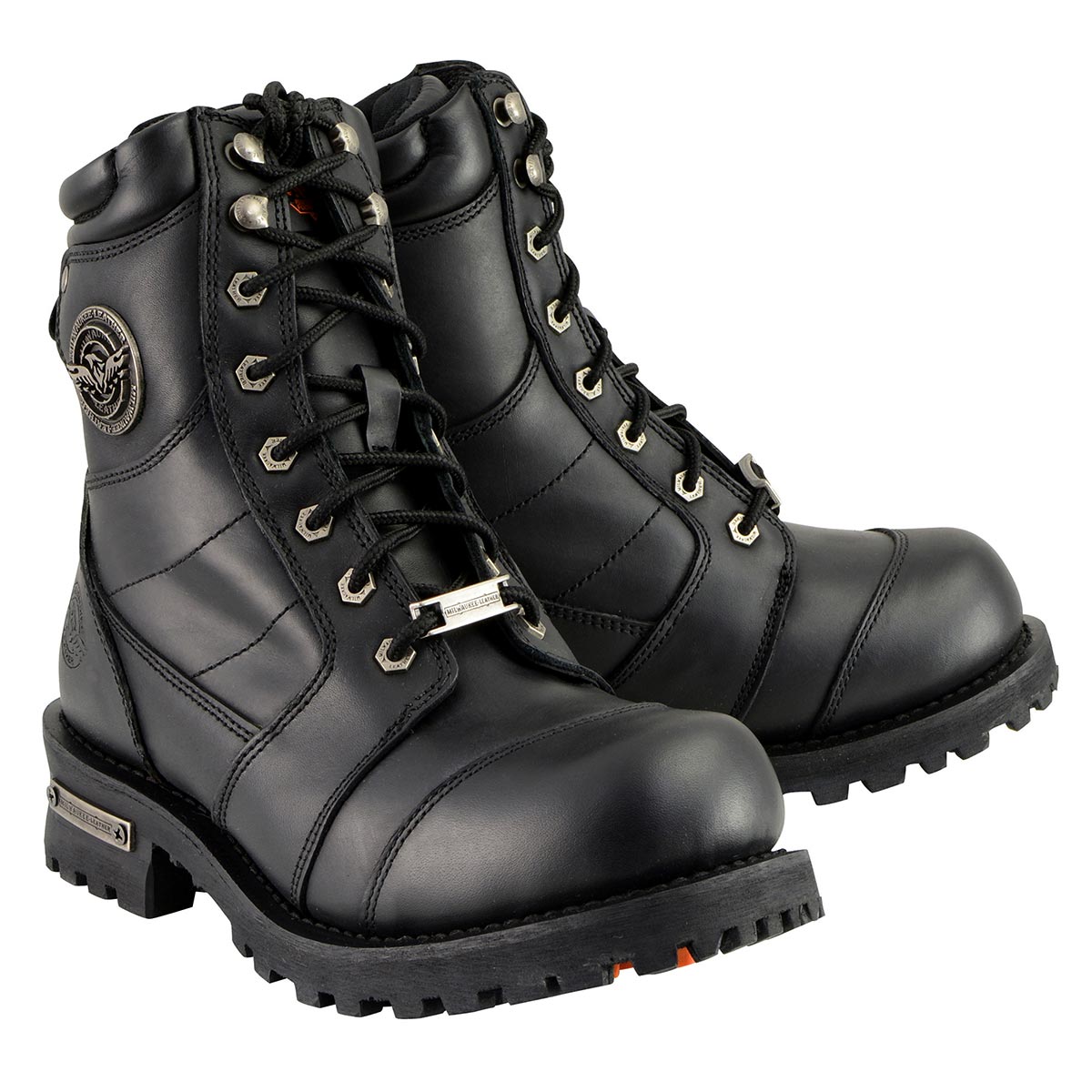 Milwaukee Leather Classic Men's Black Leather Wide-Width 8-inch Lace-Up Logger Biker Boots MBM9030W