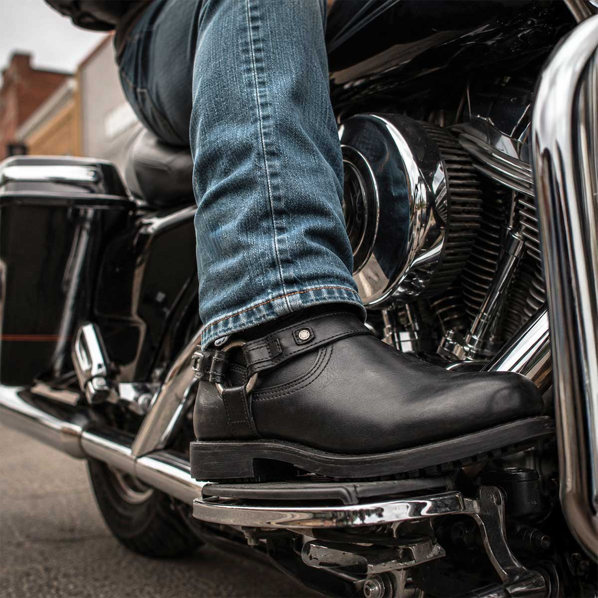  Motorrad ブーツ Milwaukee Leather MBM9042 Men's Black Ruf Leather Short Harness