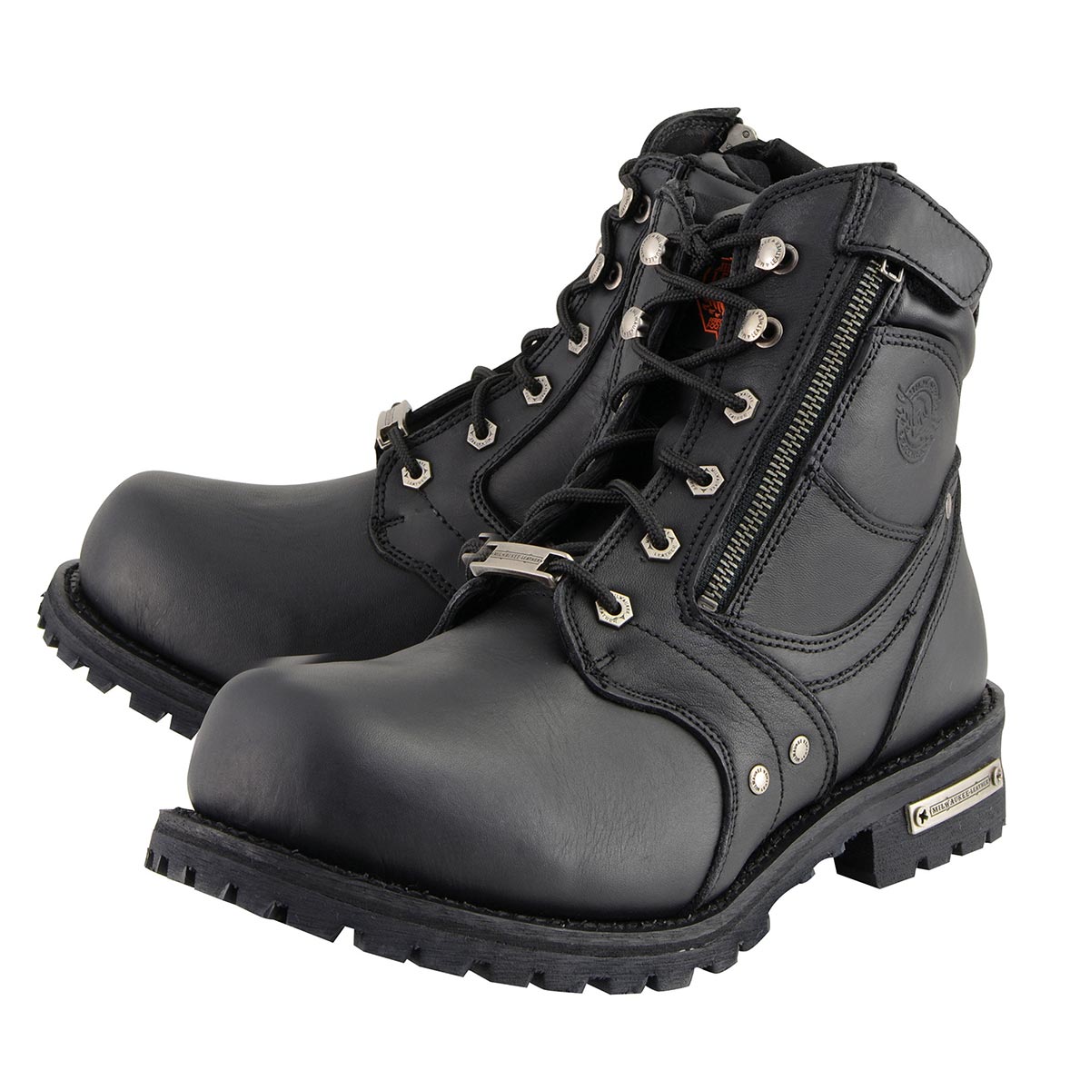 Milwaukee Leather MBM9050 Men's Black 6-inch Lace-Up Boots with Zipper Closure
