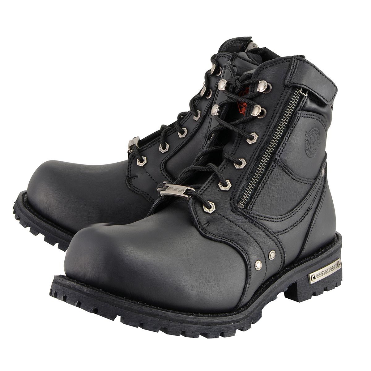 Milwaukee Leather Men's Black Leather 6-inch Lace-Up Motorcycle Biker Rider Boots w/ Zipper Closure MBM9050