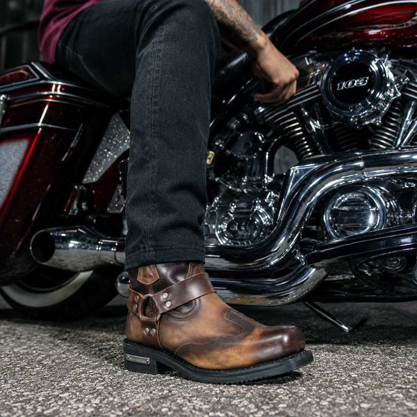 Milwaukee Leather Men's Copper Ridge Brown Suede Motorcycle Harness Boots - MBM9054