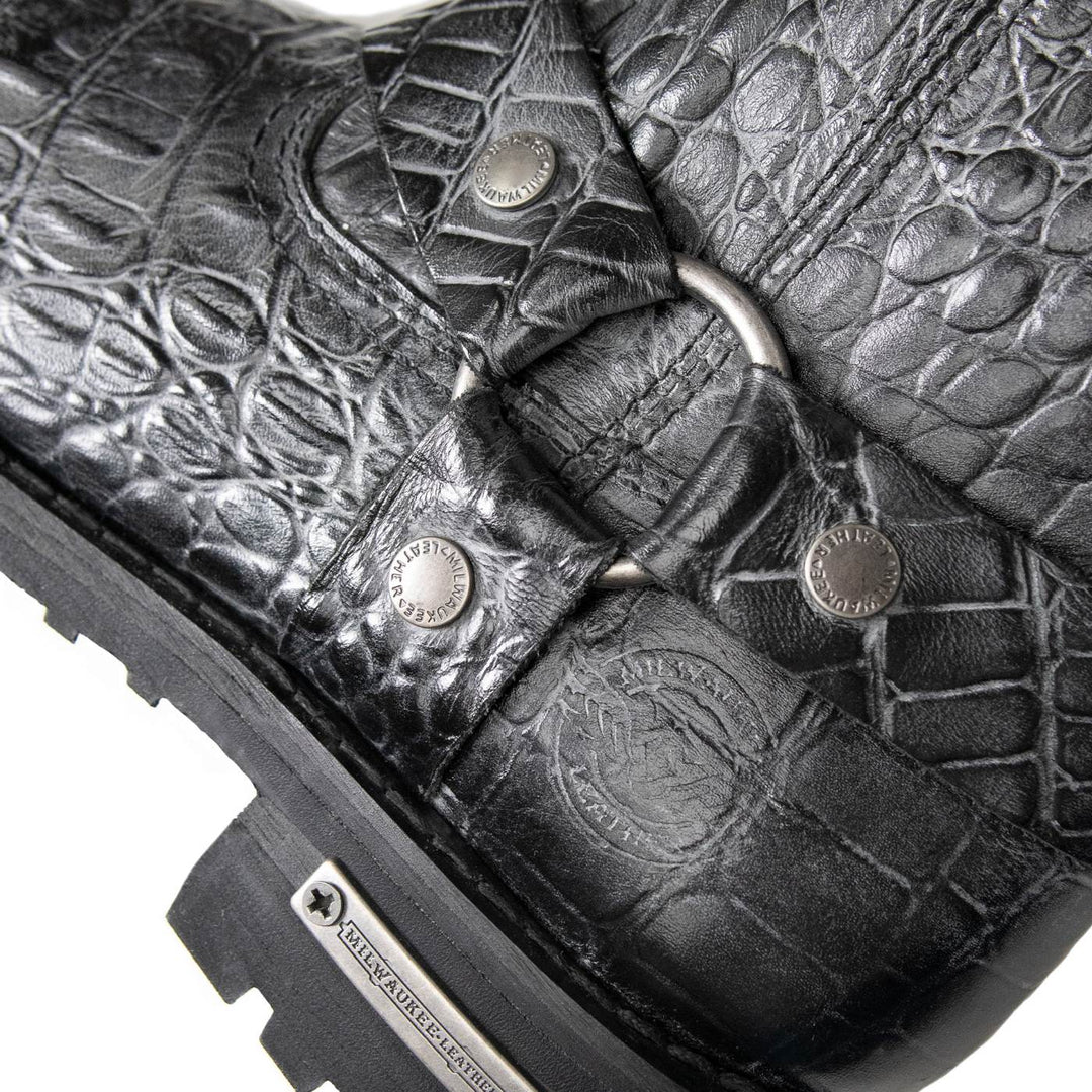 Milwaukee Leather Men’s Crocodile-Embossed Leather Motorcycle Boots