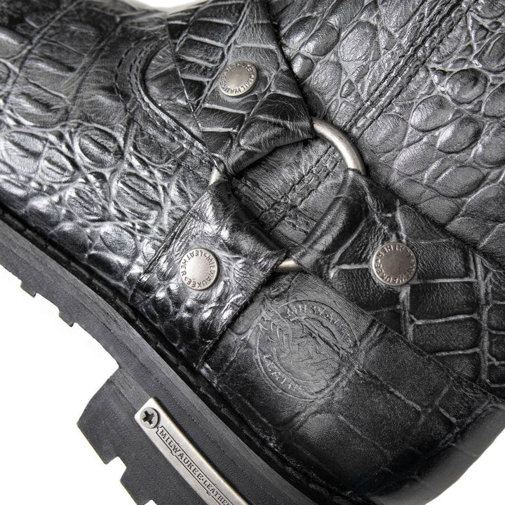 Milwaukee Leather Men’s Crocodile-Embossed Leather Motorcycle Boots