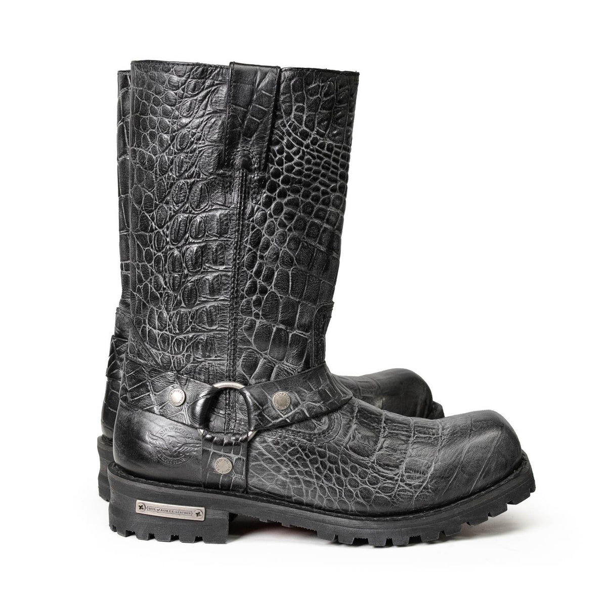 Milwaukee Leather Men's Hellscale Crocodile-Embossed Harness Motorcycle Boots - MBM9055