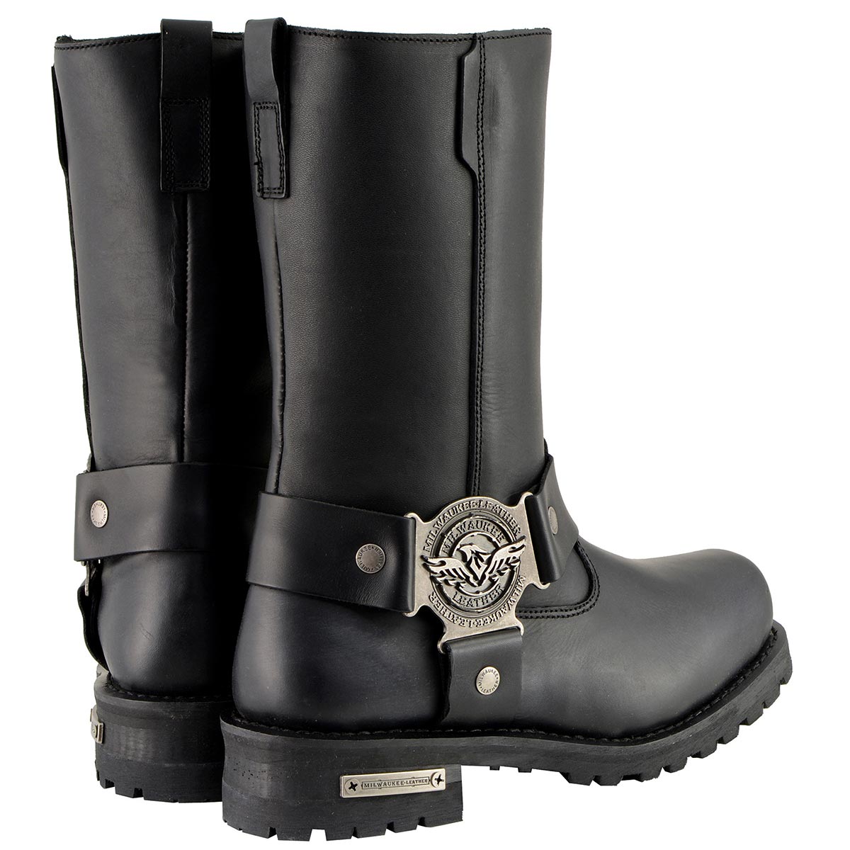 Milwaukee Leather MBM9060W Men's Black Wide-Width 11-inch Classic Harness Square Toe Boots