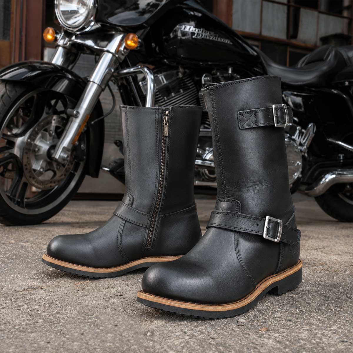Milwaukee Leather MBM9066 Men's Antique Black Classic Engineer Motorcycle Riding Boots