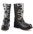 Milwaukee Leather Men’s Fire Fight Harness Boots – Black Leather w/ Silver Flames, 11″ Square Toe, Inside Zipper - MBM9067