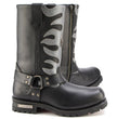 Milwaukee Leather Men’s Fire Fight Harness Boots – Black Leather w/ Silver Flames, 11″ Square Toe, Inside Zipper - MBM9067