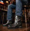 Milwaukee Leather Men’s Fire Fight Harness Boots – Black Leather w/ Silver Flames, 11″ Square Toe, Inside Zipper - MBM9067