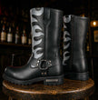 Milwaukee Leather Men’s Fire Fight Harness Boots – Black Leather w/ Silver Flames, 11″ Square Toe, Inside Zipper - MBM9067