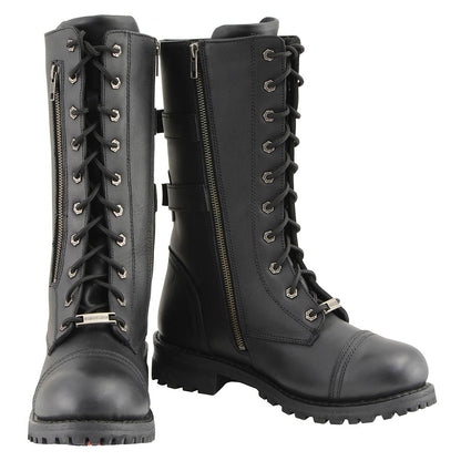 Milwaukee Leather Men’s Tall Tactical Style Black Lace-Up Leather Boots Zipper w/ Storage Pocket MBM9069