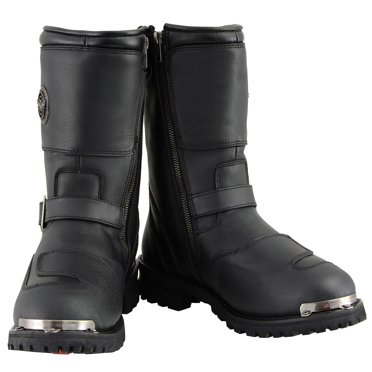 Milwaukee Leather MBM9070 Men's Black Leather Engineer Motorcycle Boots w/ Reflective Piping & Gear Shift Protection