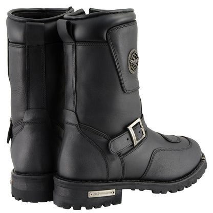 Milwaukee Leather MBM9070 Men's Black Leather Engineer Motorcycle Boots w/ Reflective Piping & Gear Shift Protection