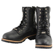Milwaukee Leather Men's Classic Black Leather Wide Width Lace-Up Logger Boots w/ Side Zipper MBM9095W