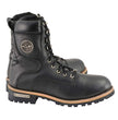 Milwaukee Leather Men's Classic Black Leather Lace-Up Logger Boots w/ Side Zipper MBM9095