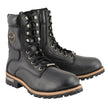 Milwaukee Leather Men's Classic Black Leather Wide Width Lace-Up Logger Boots w/ Side Zipper MBM9095W