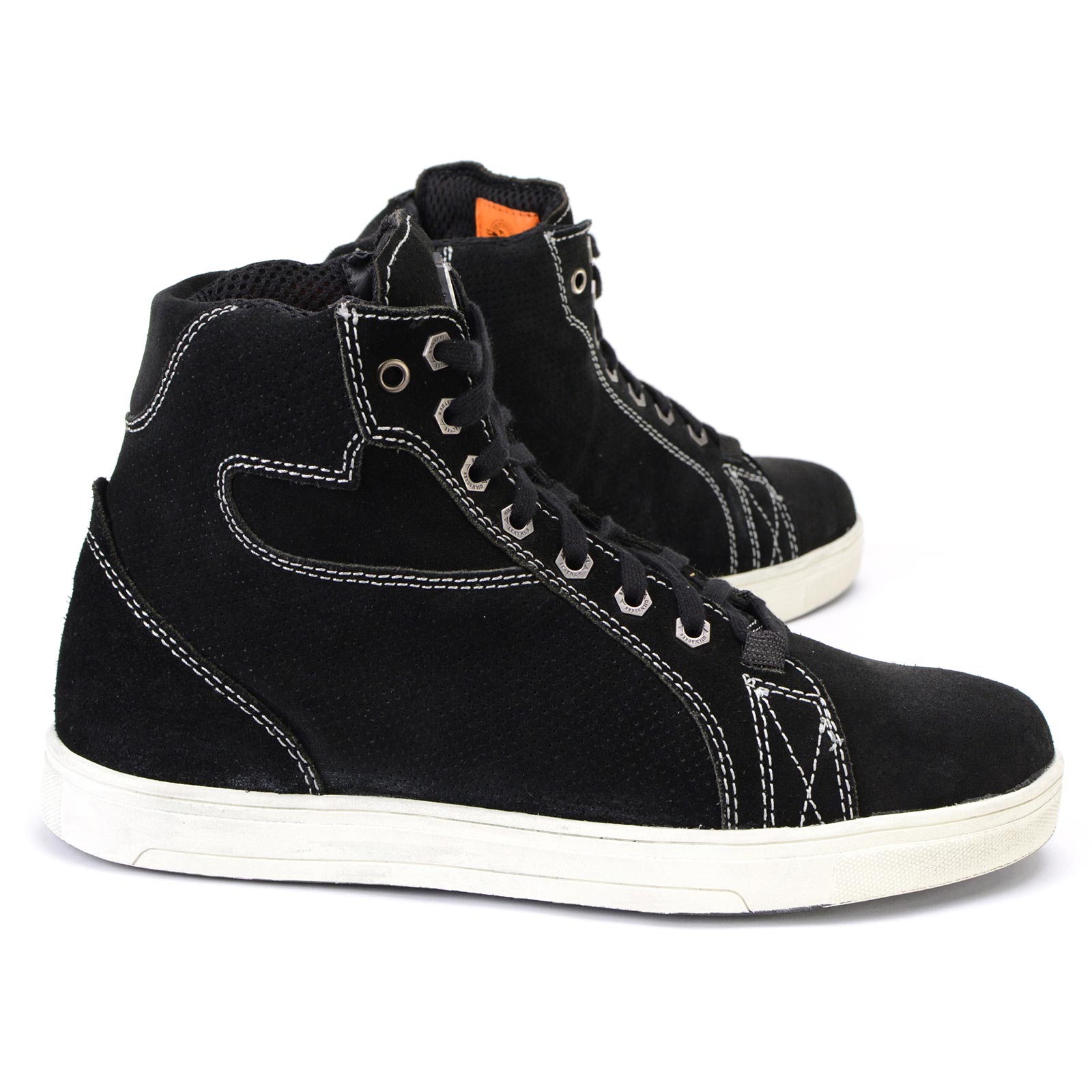 Milwaukee Leather MBM9107 Men's Black Suede Leather w/ White Stitching Reinforced Street Riding Shoes w/ Ankle Support