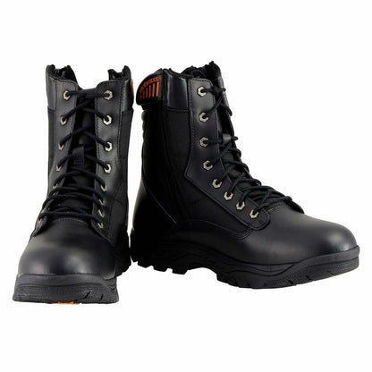 Milwaukee Leather MBM9110 Men's 9in Black Leather Lace-Up Tactical Boots with Side Zippers