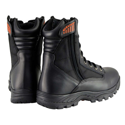 Milwaukee Leather MBM9110 Men's 9in Black Leather Lace-Up Tactical Boots with Side Zippers