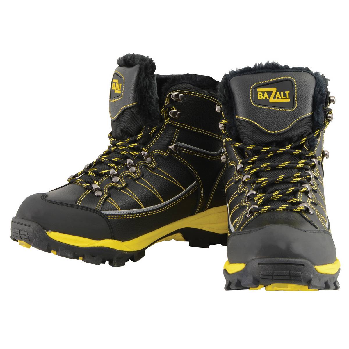 Bazalt MBM9124 Men's Faux Fur Lined Black with Yellow Water and Frost Proof Leather Outdoor Boots