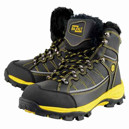 Bazalt MBM9124 Men's Faux Fur Lined Black with Yellow Water and Frost Proof Leather Outdoor Boots