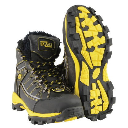 Bazalt MBM9125ST Men's Faux Fur Lined Black with Yellow Water and Frost Proof Boots with Composite-Toe