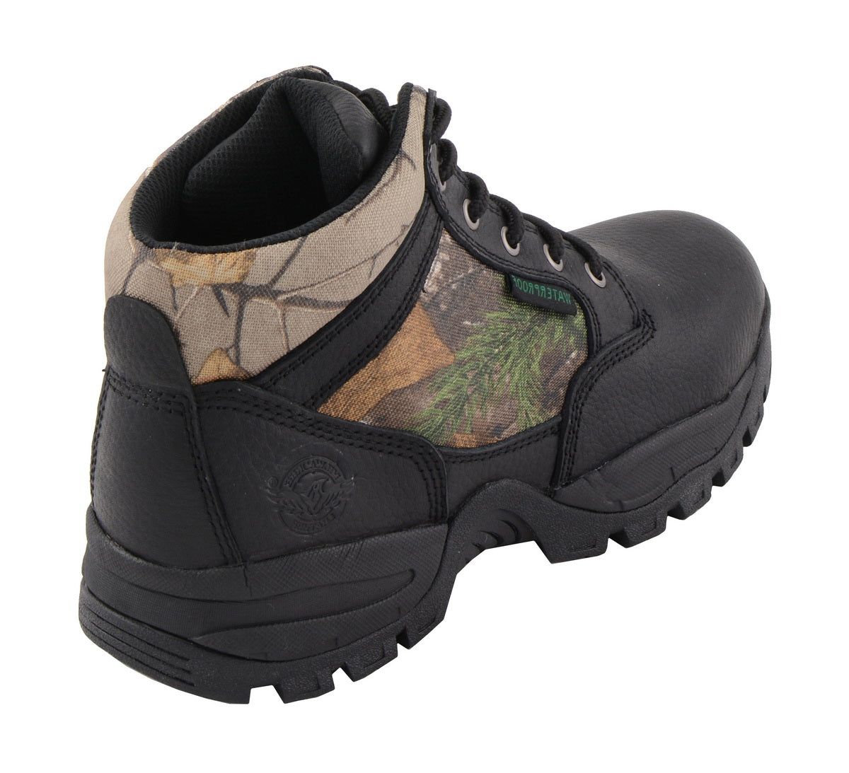 Milwaukee Leather MBM9145 Men's Waterproof Black Hiking Boots with Mossy Oak Print