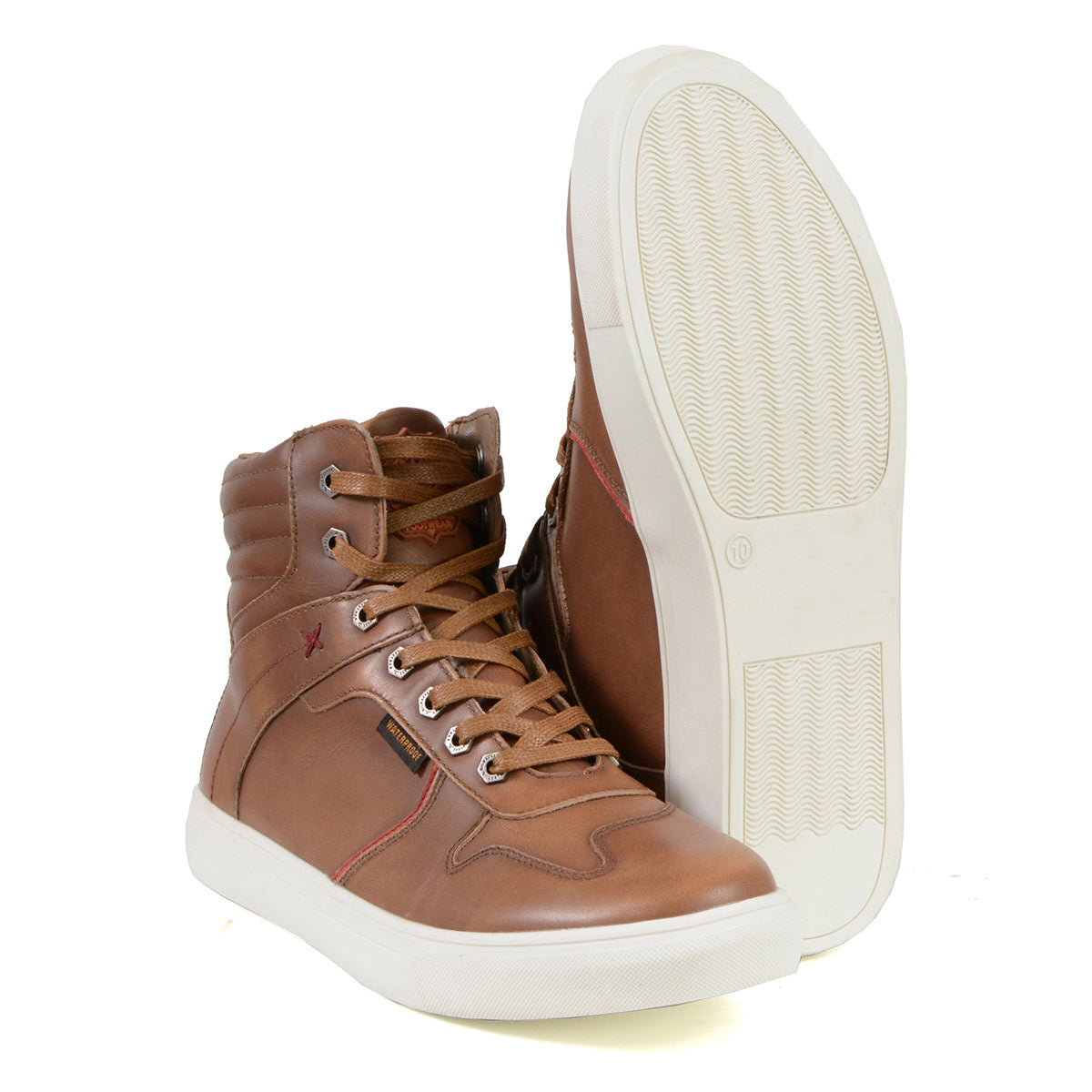 Milwaukee Leather MBM9154 Men's Cognac Leather High-Top Reinforced Street Riding Waterproof Shoes w/ Ankle Support