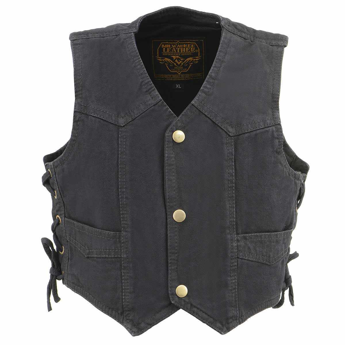 Milwaukee Leather MDK3900 Kids Classic Black Denim Side Lace Vest