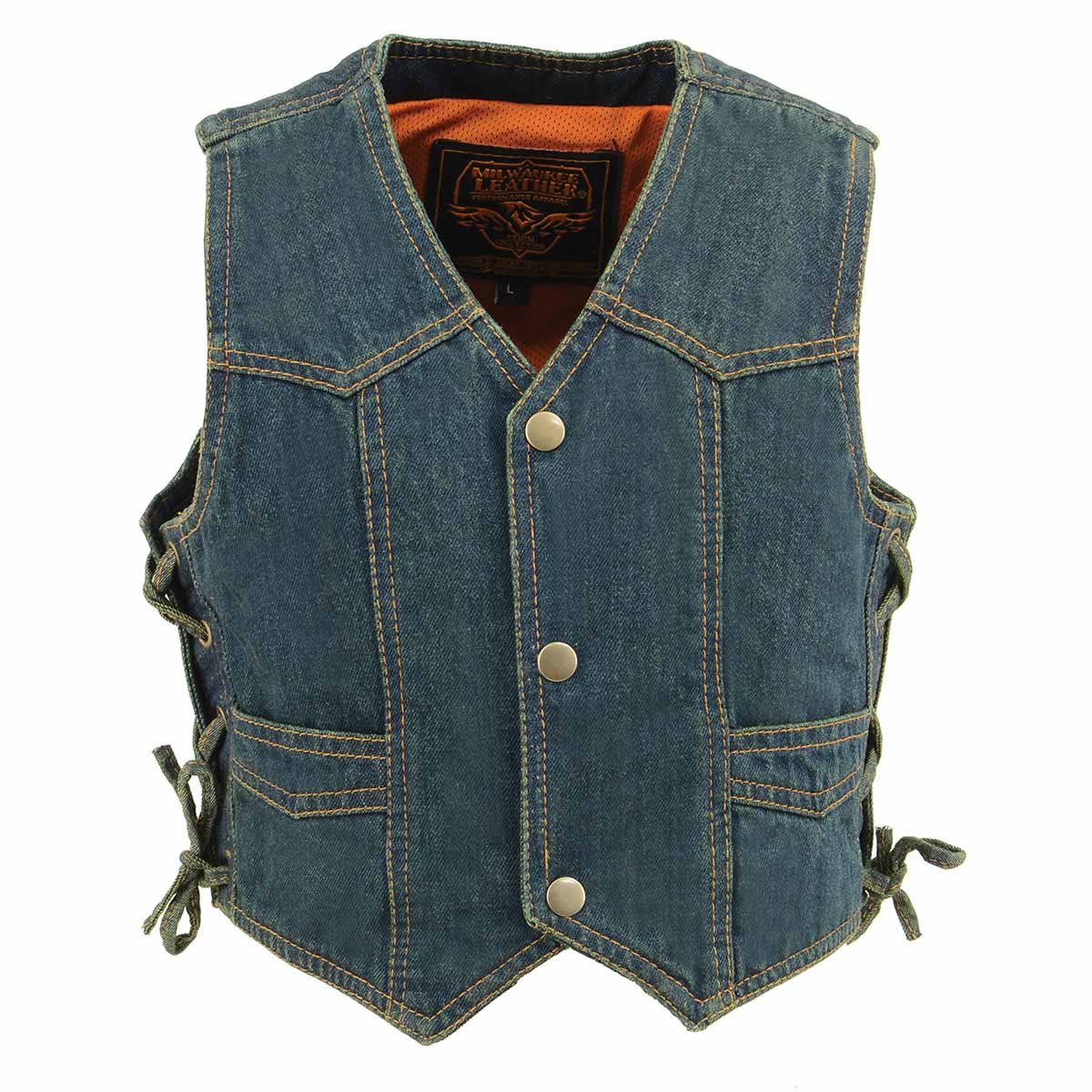 Milwaukee Leather MDK3900 Kids Classic Blue Denim Side Lace Vest