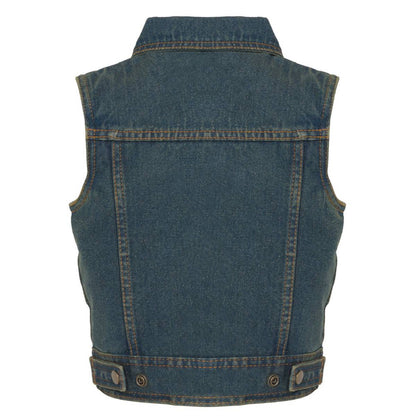 Milwaukee Leather MDK3910 Blue Unisex-Child Kids Denim Snap Front Vest with Shirt Style Collar