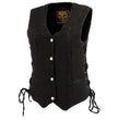 Milwaukee Leather MDL4001 Women's Black Denim Motorcycle Vest with Side Lace and 4 Snap Front