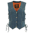 Milwaukee Leather MDL4001 Women's Blue Side Lace 4 Snap Front Denim Vest
