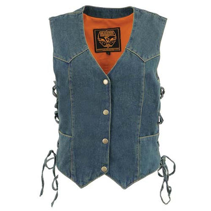 Milwaukee Leather MDL4001 Women's Blue Side Lace 4 Snap Front Denim Vest