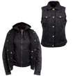 Milwaukee Leather MDL4002 Women's Black Denim 2 in 1 Shirt Style Collar Motorcycle Rider Vest W/ Removable Hoodie