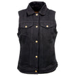 Milwaukee Leather MDL4002 Women's Black Denim 2 in 1 Shirt Style Collar Motorcycle Rider Vest W/ Removable Hoodie