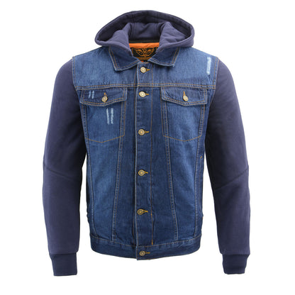 Milwaukee Leather MDM1000 Men's Blue Denim Jacket with Removable Hoodie