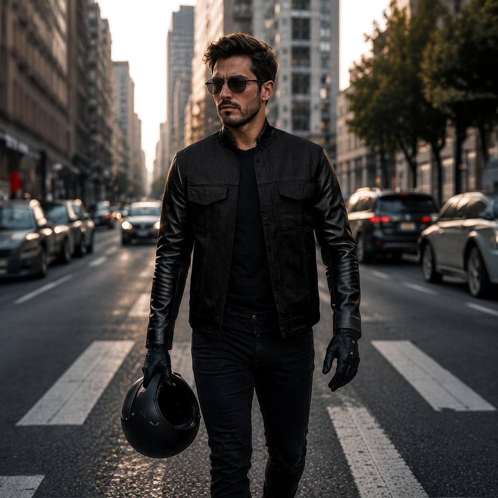 Milwaukee Leather MDM1003 Men's Black Denim Jacket w/ Leather Sleeves