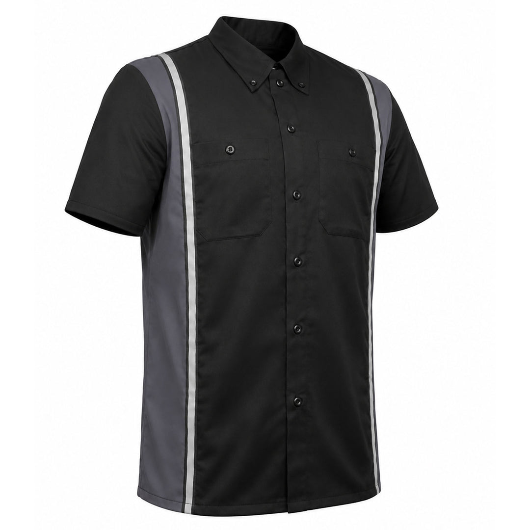 Milwaukee Motorcycle Clothing Co. Men’s Blk/Grey Mechanic Work Shirt – w / Reflective Strip, Rider‑Built MDM11608