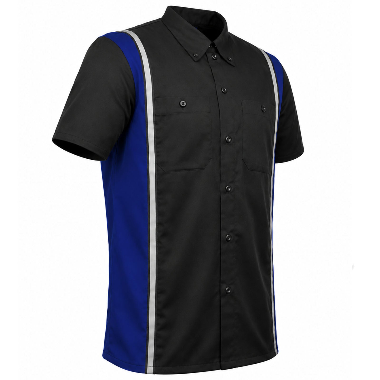 Milwaukee Motorcycle Clothing Co. Men’s Blk/Blue Mechanic Work Shirt – w / Reflective Strip, Rider‑Built MDM11609
