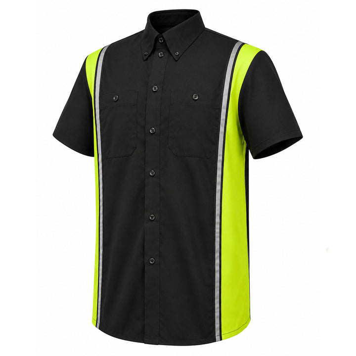 Milwaukee Motorcycle Clothing Co. Men’s Blk/Green Mechanic Work Shirt – w / Reflective Strip, Rider‑Built MDM11611