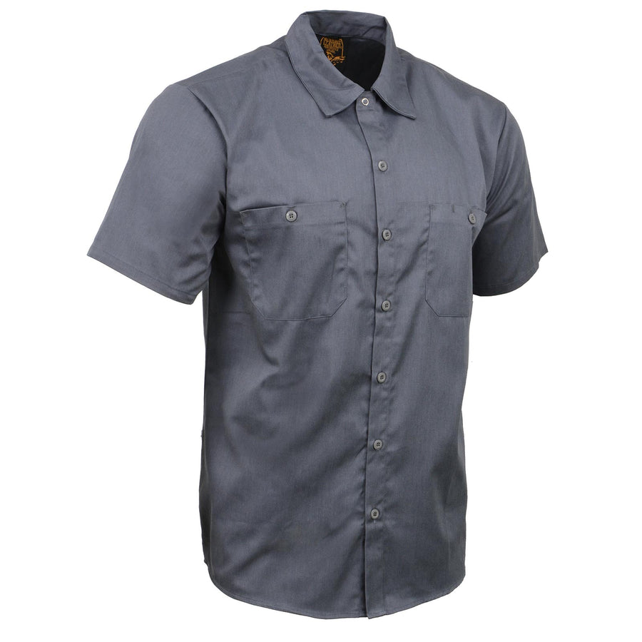 Milwaukee Leather Men’s Classic Button-Up Mechanic Durable Work Shirt - Short Sleeve Cotton Twill Garage Shirt