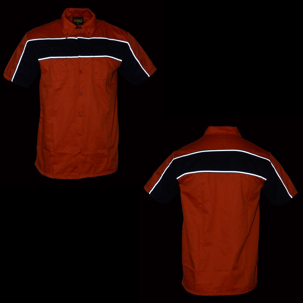 Milwaukee Leather MDM11670.144 Men's Black w/ Orange Button Up Heavy-Duty Work Shirt for | Classic Mechanic Work Shirt