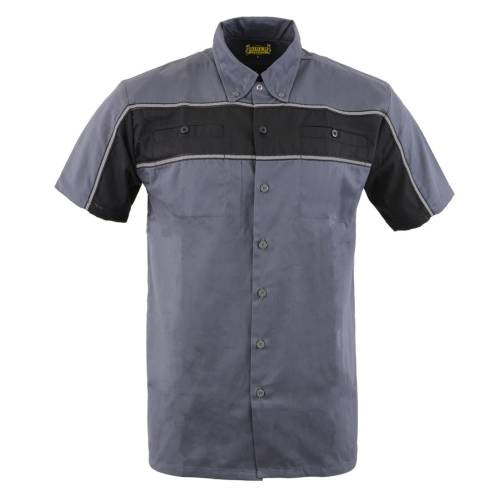 Milwaukee Leather MDM11671 Men’s Grey-Black Mechanic Work Shirt w/ Reflective Strip - Heavy-Duty Button-Up