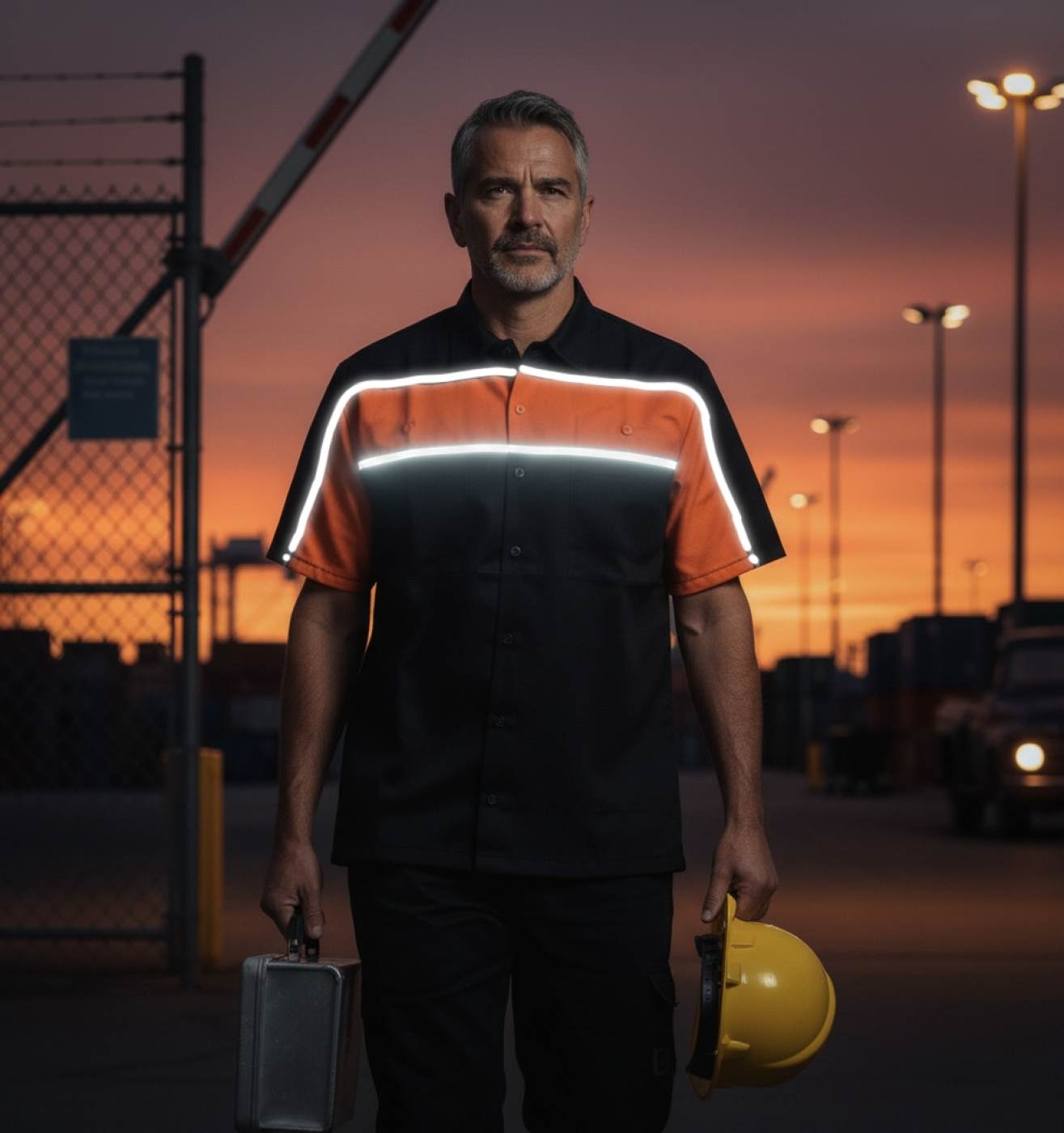 Milwaukee Leather MDM11673 Men’s Black-Orange Mechanic Work Shirt w/ Reflective Strip - Heavy-Duty Button-Up