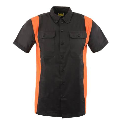 Biker Clothing Co. MDM11675 Men’s Black-Neon-Orange Button-Up Heavy-Duty Work Shirt - Classic Mechanic Shirt w/ Pockets