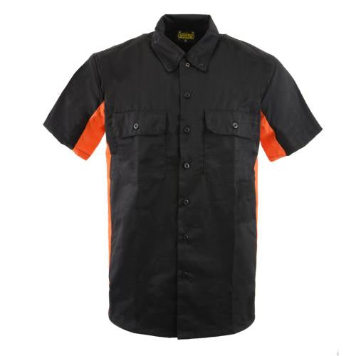 Biker Clothing Co. MDM11676 Men’s Black-Orange Button-Up Heavy-Duty Work Shirt - Classic Mechanic Shirt w/ Pockets